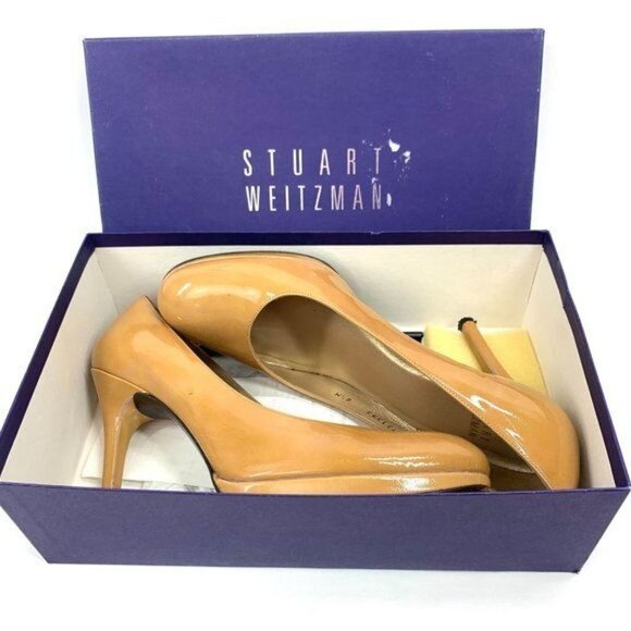 Stuart Weitzman Adobe Aniline Platswoon Nearly Nude Patent Leather Pumps Sz 8.5 - Picture 3 of 13